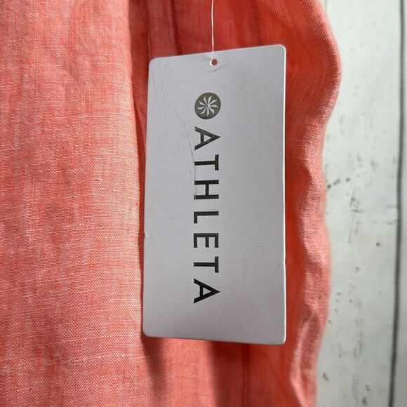 Athleta Linen Wide Leg Pants 22 Coral Pull-On Slit Hem Lightweight Coastal - Picture 12 of 16